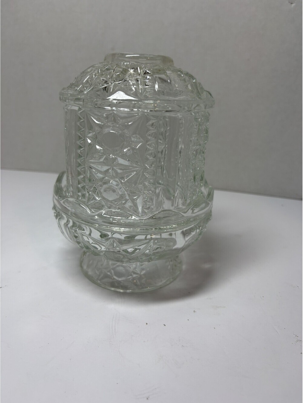 Indiana Glass Co. Clear Stars And Bars Fairy Lamp Candle Holder MCM Vintage